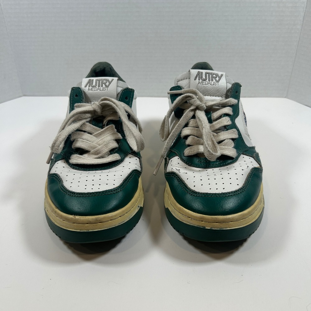 Autry Mens Size 38 US 5Medalist Low Sneakers White Green Leather Retro Trainers